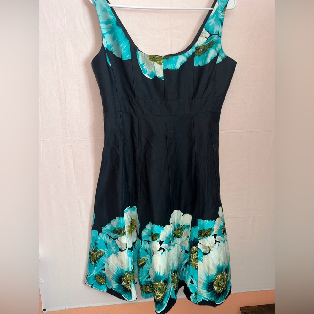 Jessica Howard Black/Blue Poppy Flower Print Fit and Flare Dress Size 10